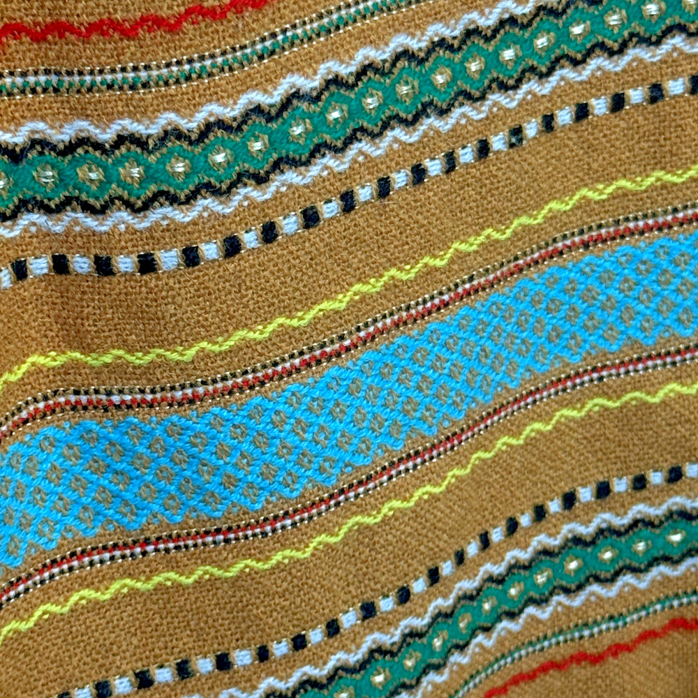 Vintage Wool Table Runner 60x18.5 Mustard Yellow Striped Handwoven Fringed